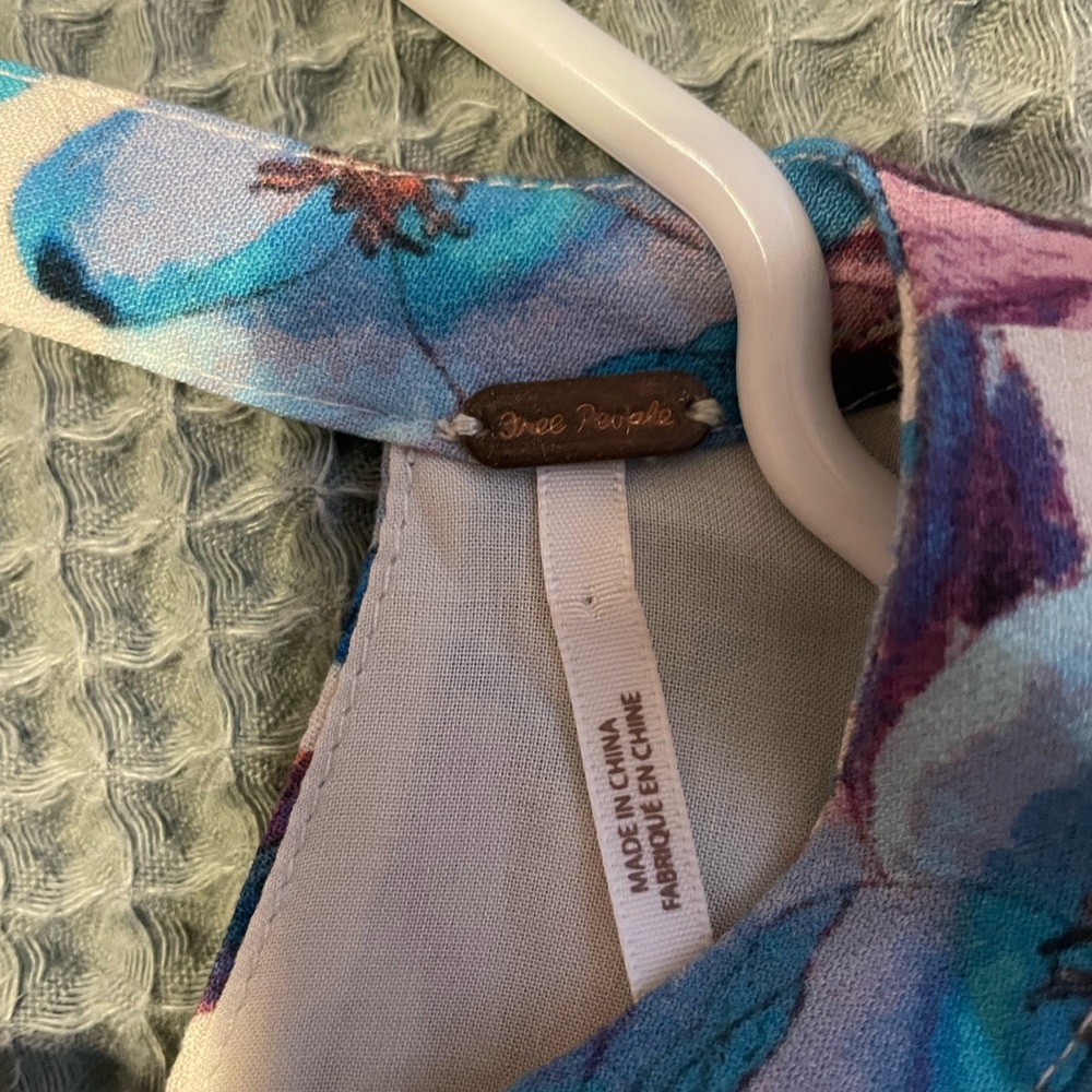Free People Blue and Purple Floral Top